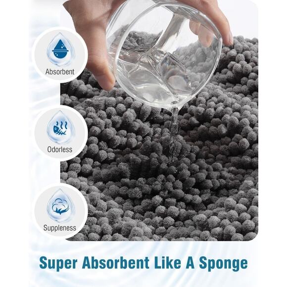 New Amoami Unique Chenille Bathroom Rug Non-Slip Bath Mat 20" x 32" Grey - Picture 5 of 7